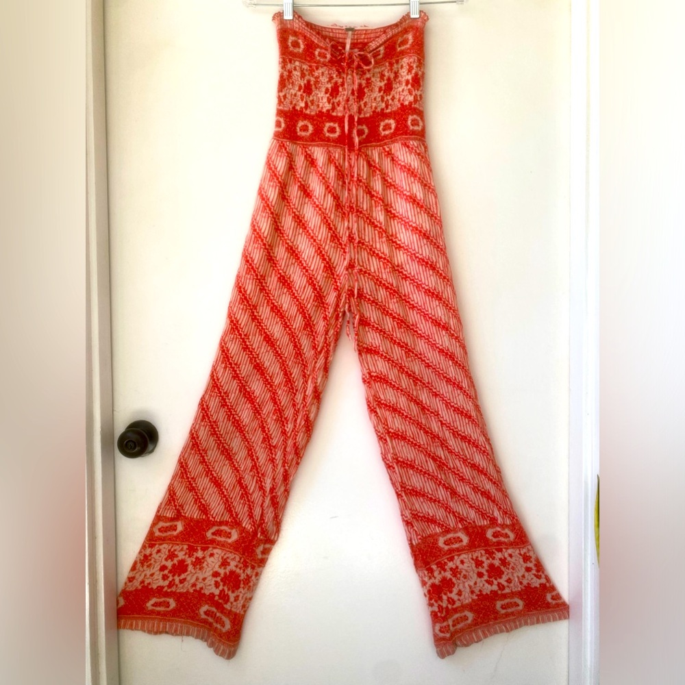 free people ruched tube top cotton gauze jumpsuit sz. xs
